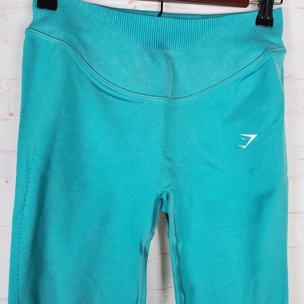 Gymshark Leggings Womens M Capri Blue Acid Wash Sweat Seamless Washed Gym - Picture 6 of 15
